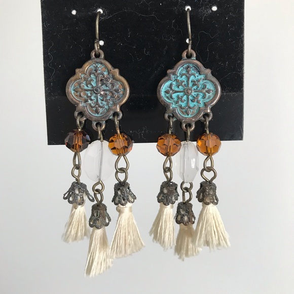 Jewelry - Boho Style Metal Patina Tassel Earrings